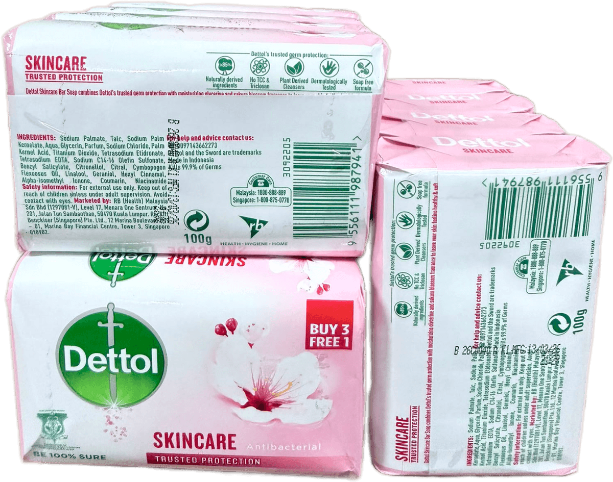 Dettol Anti-Bacterial Soap Skincare 100g (Buy 3 Free 1)