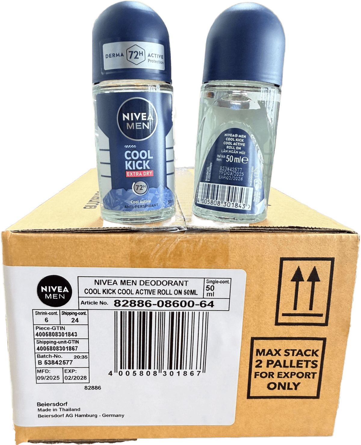 NIVEA MEN Cool Kick Extra Dry Roll On Deodorant 50ml